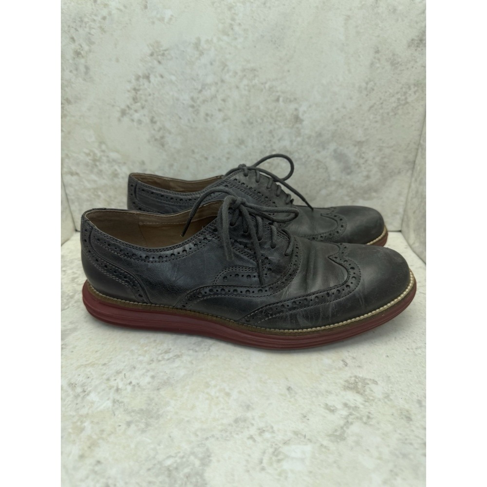 Cole Haan Wingtip Oxford Shoes Men's 8.5M Black Leather Red Sole Lace Up Casual